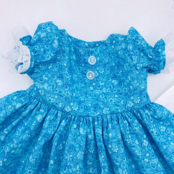 Bright Blue W Lace Pioneer Doll Dress & Bonnet, Handmade Outfit, For 18" Dolls - Picture 5 of 9